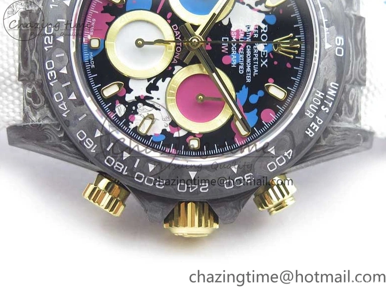 0413 ComfortFit Daytona DIW Carbon OMF Best Edition Blue Pink White Dial on White Nylon Strap A 2833